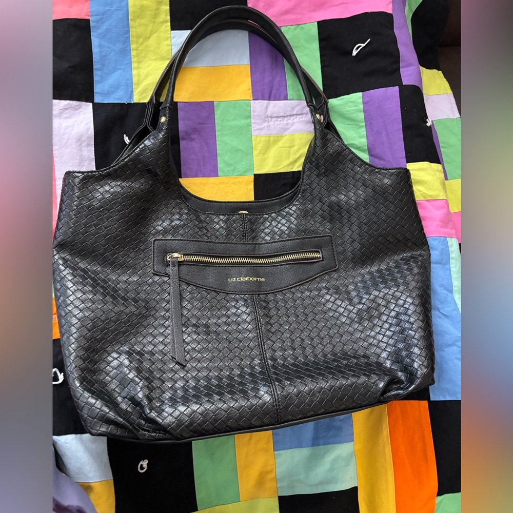 Liz Claiborne Black Intrecciato Tote